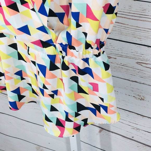 Attention short sleeve peplum multicolor blouse M - Picture 7 of 8